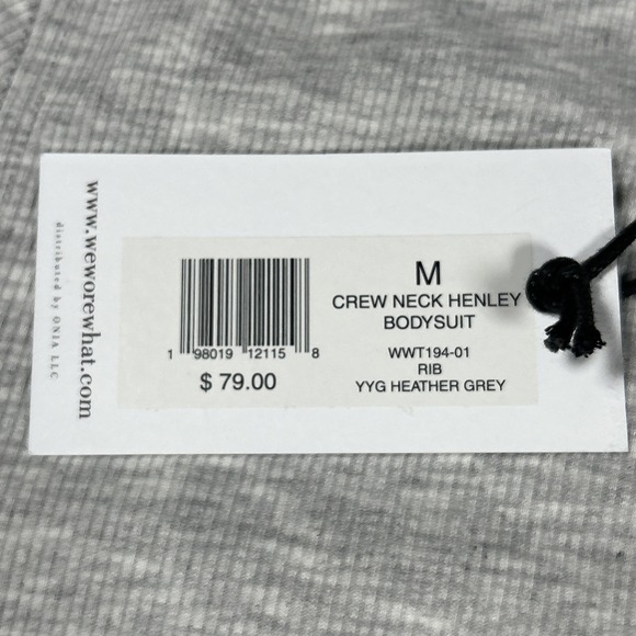 We Wore What Crew Neck Henley Bodysuit Rib Heather‎ Grey Size Medium Ribbed NWT - Picture 4 of 4